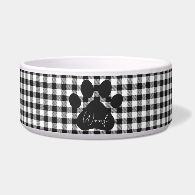 Écuelle Empreinte de patte noir blanc WOOF Tamoul plaid Cl (Devant)