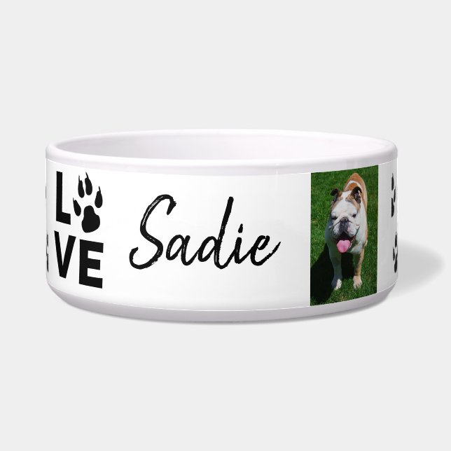 Écuelle Empreinte de patte. Nom du chien et photo Custom (Devant)