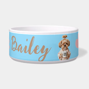 Écuelle Empreintes de patte roses Nom de chien mignon Bleu