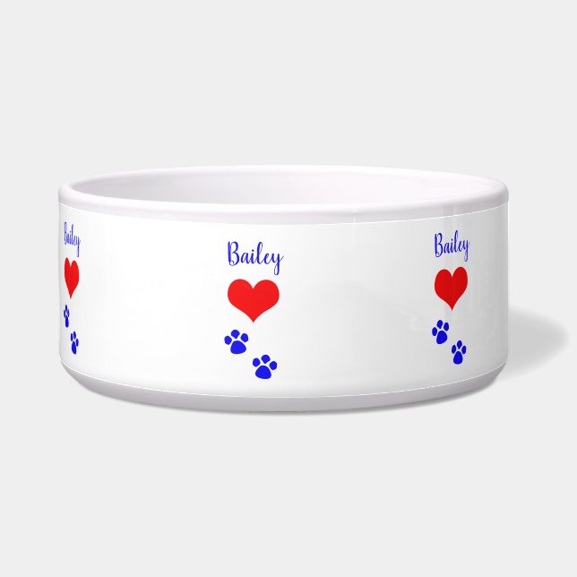 Écuelle Empreintes de pattes mignon Nom du coeur Monogramm (Gauche)