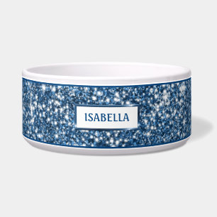 Écuelle Faux Texture Pailletée Bleue avec Nom Personnalisé