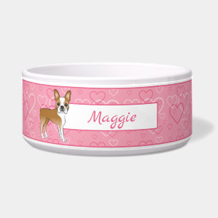 Écuelle Fawn Boston Terrier Dog On Pink Hearts And Name