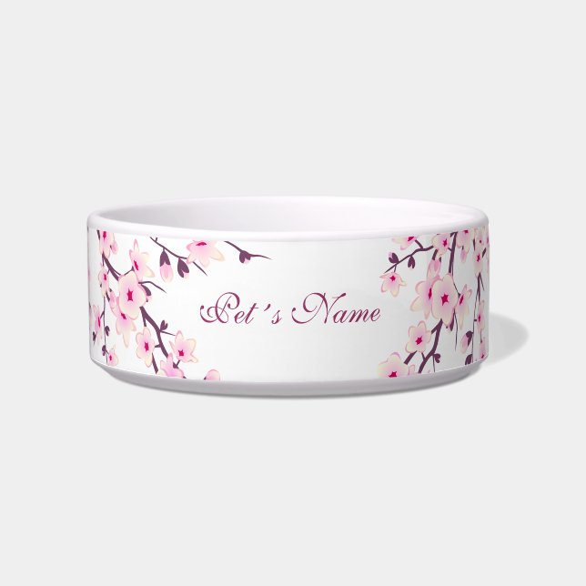 Écuelle Fleur de cerisier rose blanc Nom de l'animal Bowl (Devant)
