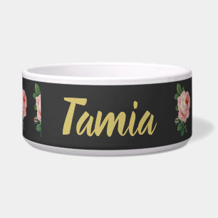 Écuelle Fleur rose nom personnalisé gris