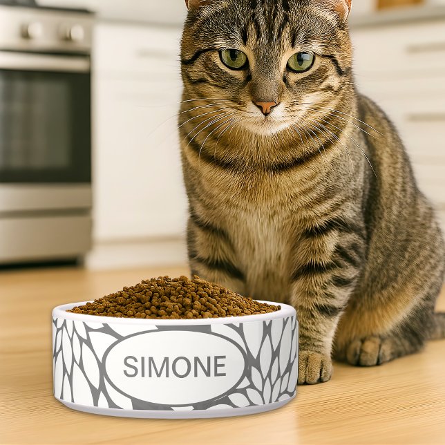 Écuelle Fleurs blanches Nom personnalisé Animal de compagn (Créateur téléchargé)