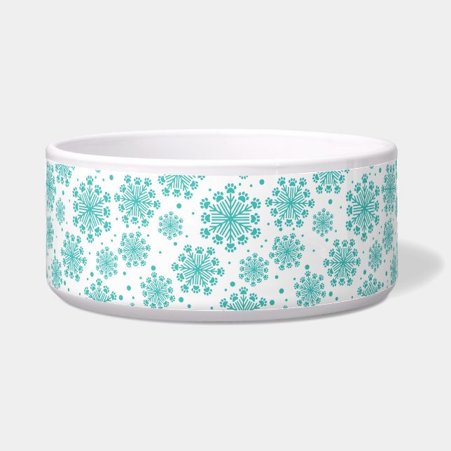 Écuelle Flocon de neige Turquoise sur blanc avec motif emp (Devant)