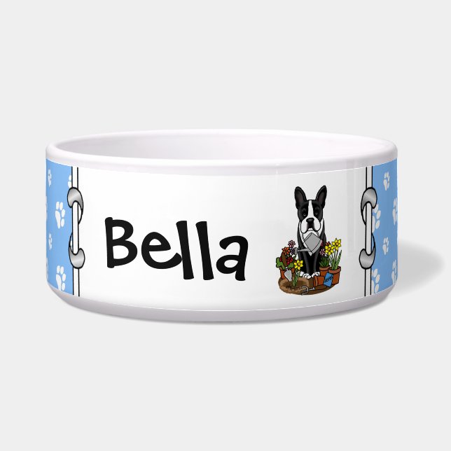 Écuelle Flower Gardener Boston Terrier (noir) mignon chien (Devant)