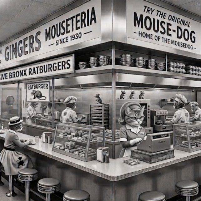 Écuelle Gingers NYC Mouseteria, Maison du Mousedog.  (An institution on Broadway.)