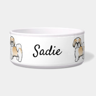 Écuelle Gold et White Shih Tzu Cute Cartoon Chien & Nom