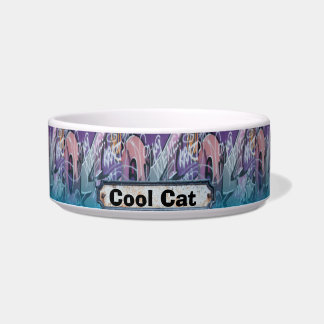 Écuelle Graffiti de chat cool bleu violet