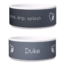 Gray 'drink drip splash' Dog Name Bowl