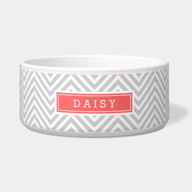 Écuelle Gray et Coral Chevron Monogramme (Devant)