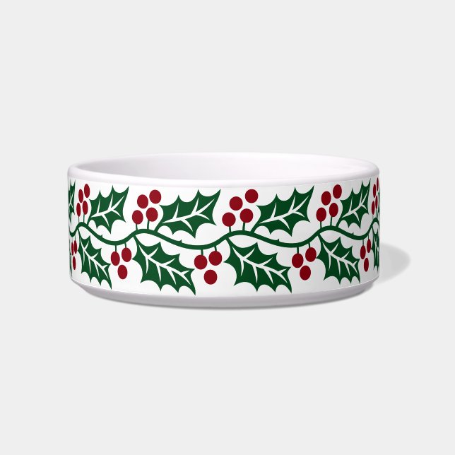 Écuelle Green Holly and Red Berries Christmas Pattern (Devant)