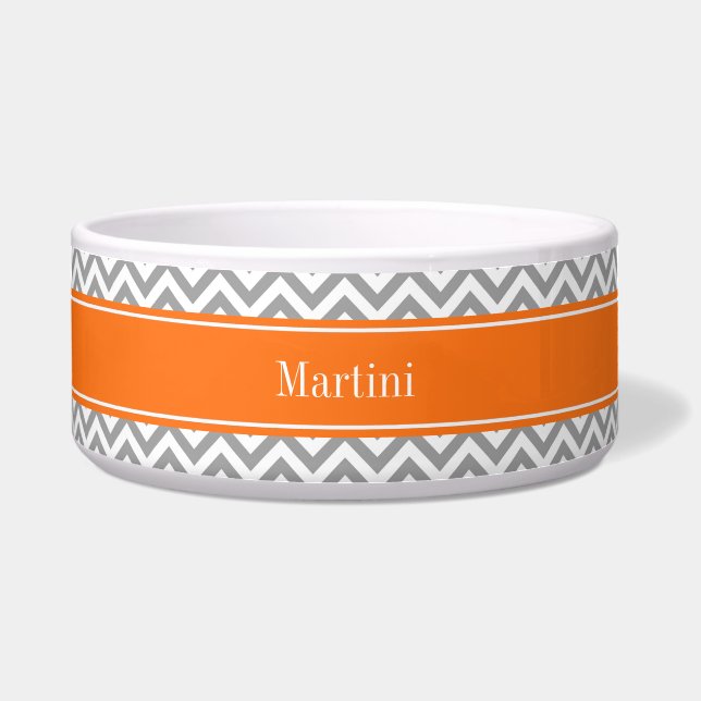 Écuelle Gris foncé Blanc Chevron Citrouille Monogramme LG  (Devant)