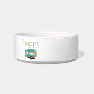 Écuelle Happy Camper Gold Text avec une remorque de voyage