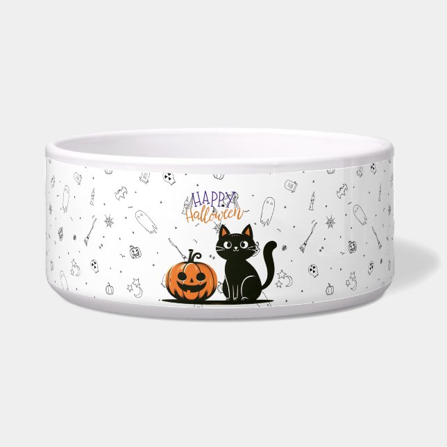Écuelle Happy Halloween chat et citrouille (Devant)
