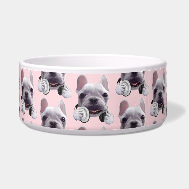 Écuelle Illustration de Bouledogue Français avec Casque Au (Devant)