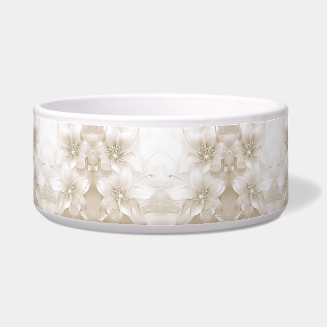 Écuelle Ivory White Flowers Ceramic Pet Bowl (Devant)