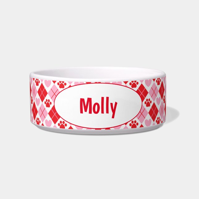 Écuelle Jacquard rouge et rose et Empreinte de patte de co (Devant)