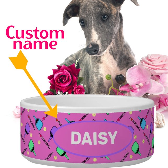 Écuelle J'aime Pickleball rose avec le nom Pet (Créateur téléchargé)