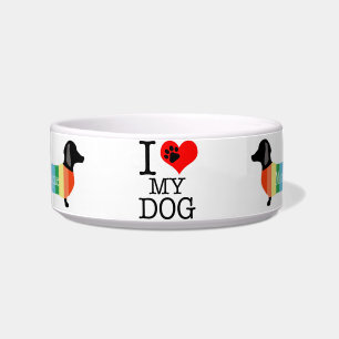 Écuelle Joli arc-en-ciel Dachshund Monogramme J'aime mon c
