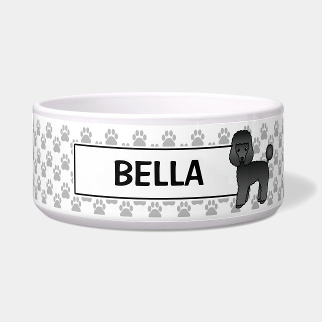 Écuelle Joli Caniche Jouet Noir Avec Nom Du Chien (Devant)