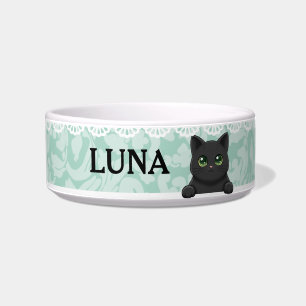 Écuelle Joli Chat Noir Menthe Nom Personnalisé