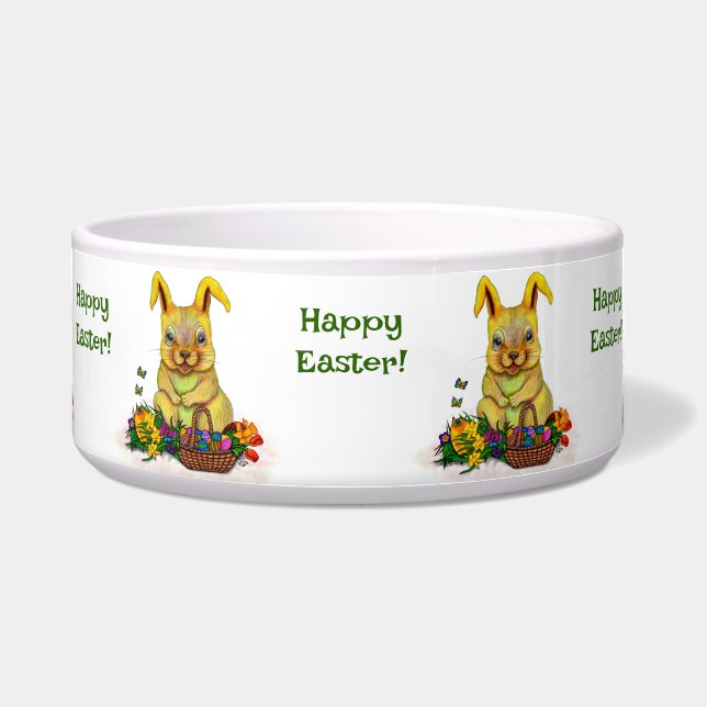 Écuelle Joli lapin de Pâques avec oeufs et fleurs (Devant)