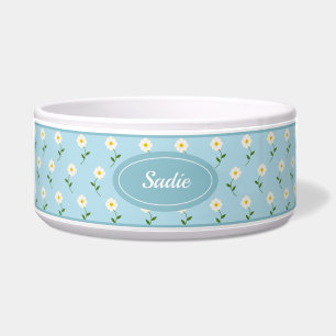 Écuelle Joli Motif Fleurs Blanches Sur Bleu & Nom Personna