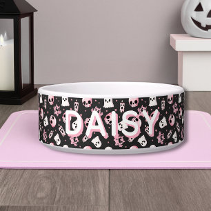 Écuelle Joli nom personnalisé rose et noir Halloween Chien