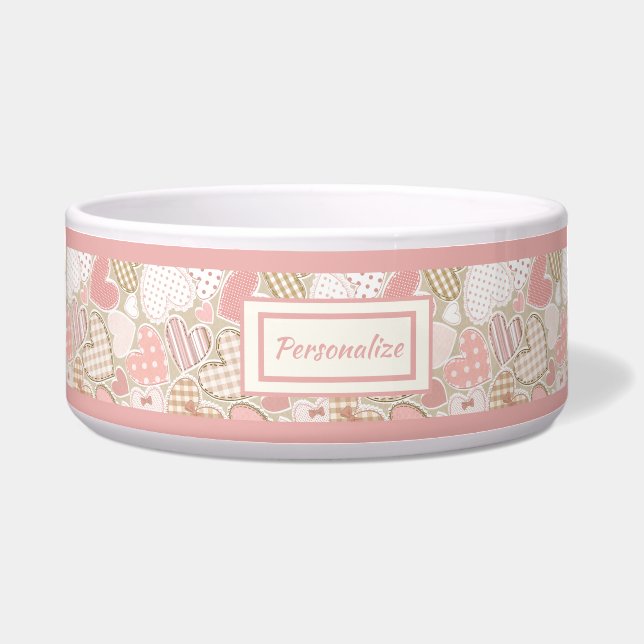 Écuelle Joli Patchwork Quilt Coeur Motif Chat Chien (Devant)