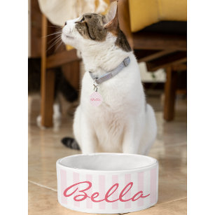 Écuelle Joli Retro Pink Stripes Chat Kitty Nom de l'animal