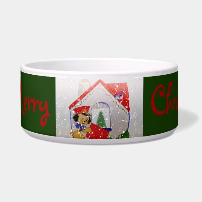 Écuelle Joyeux Noël de chiot vintage (Devant)