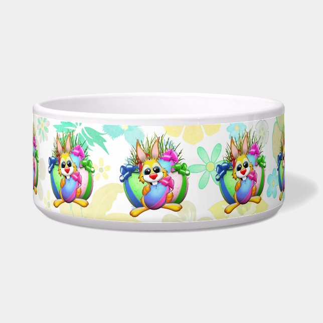 Écuelle Lapin drôle mordant un œuf de Pâques (Devant)