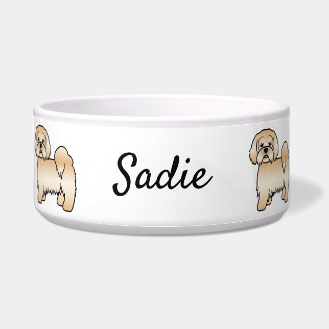 Écuelle Lhasa Apso doré Chien de dessin animé mignon & Nom (Devant)