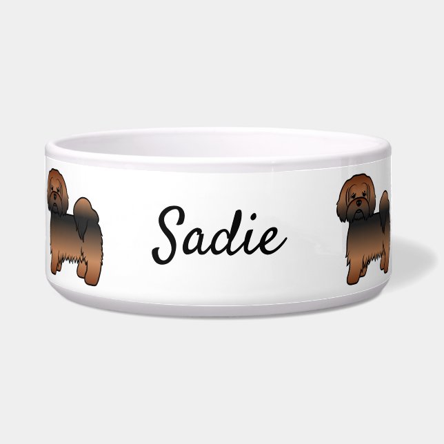 Écuelle Lhasa Apso Sable Rouge Chien de Dessin Animé & Nom (Devant)