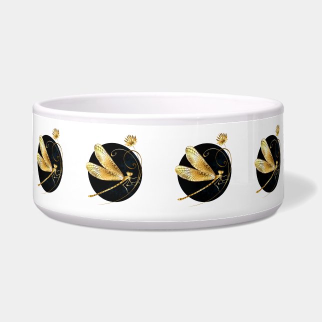 Écuelle libellule d'or en cercle noir (Devant)