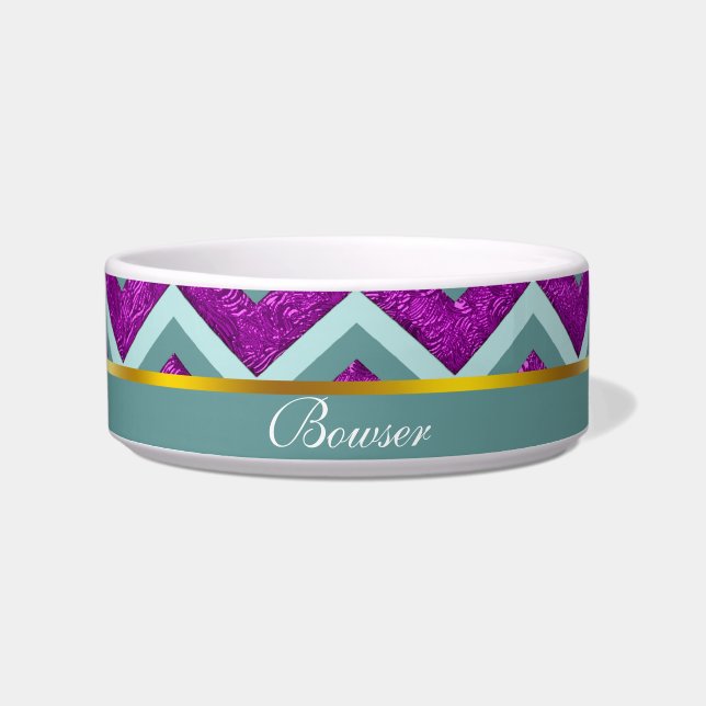 Écuelle Magenta Foil et Turquoise ZigZag Motif (Devant)