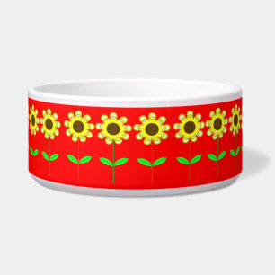 Écuelle Marguerites sur bol en céramique rouge pour animau
