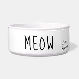 Écuelle Meow Cute Texte Noir & Blanc Personnalisé Animaux