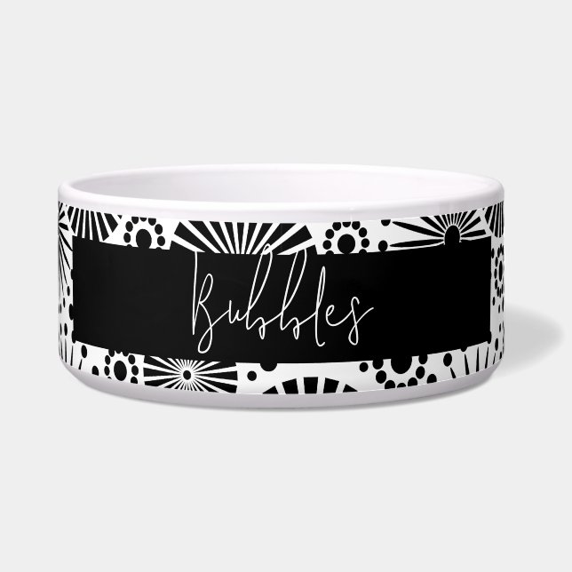 Écuelle Modern black white geometric starburst Pet Name  (Devant)