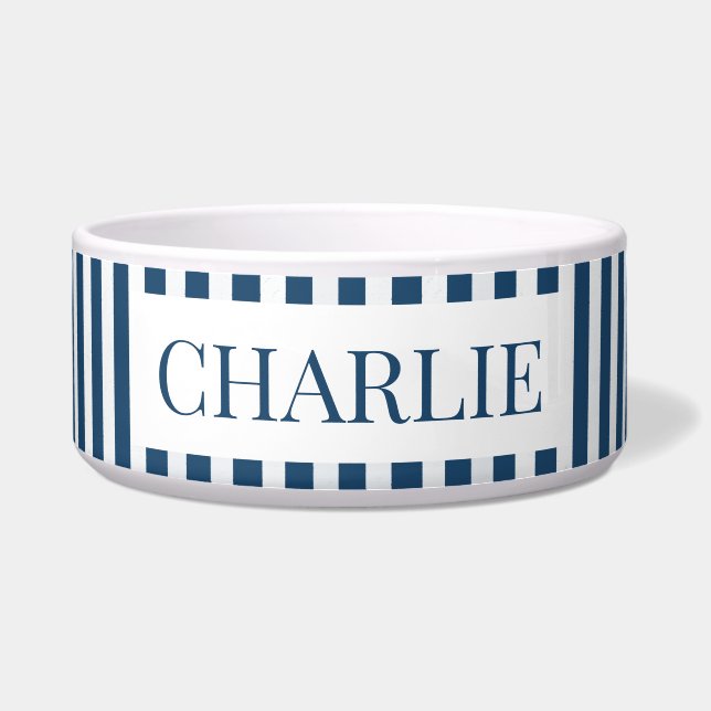 Écuelle Modern Blue Stripes Pattern Minimal Dog Name Pet (Devant)
