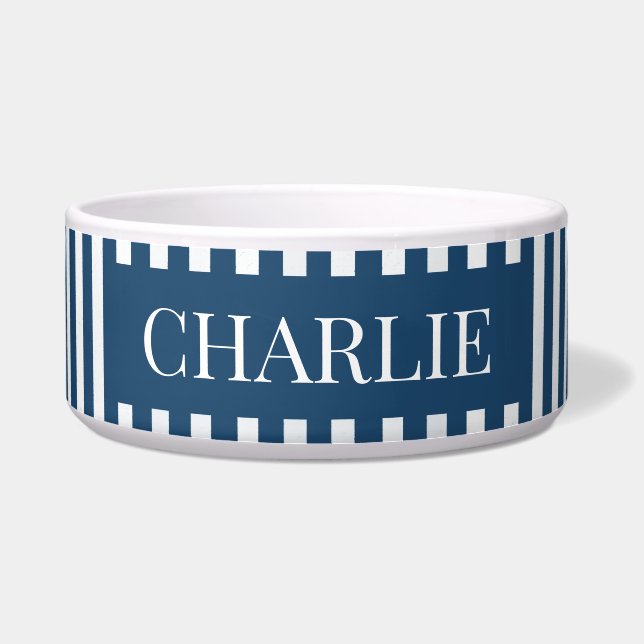 Écuelle Modern Blue Stripes Pattern Personalized Dog Pet (Devant)