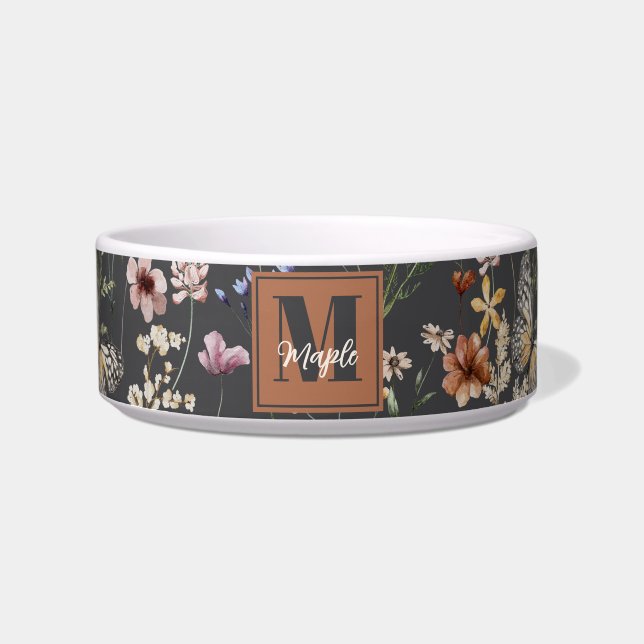 Écuelle Modern Boho Floral Monogrammed Pet  (Devant)