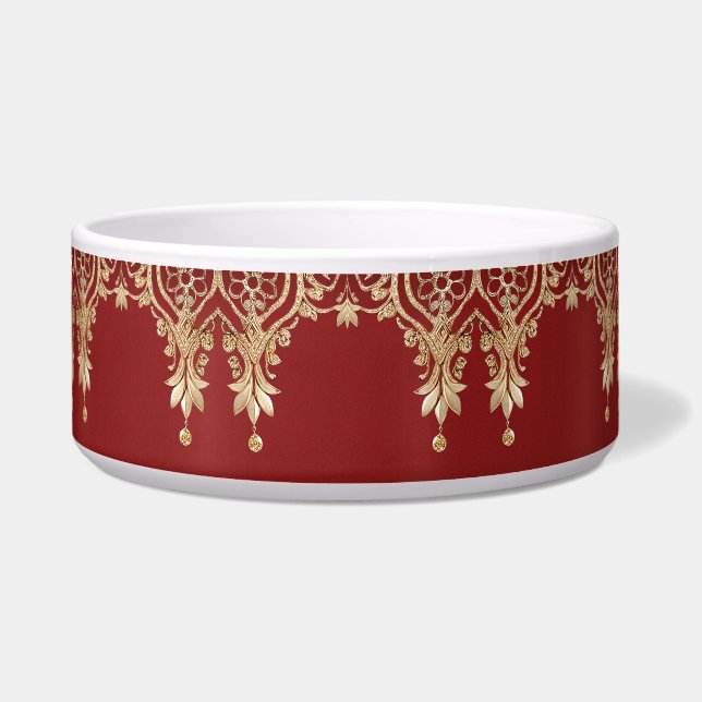 Écuelle Modern Gold Red Floral Ceramic Pet Bowl (Devant)
