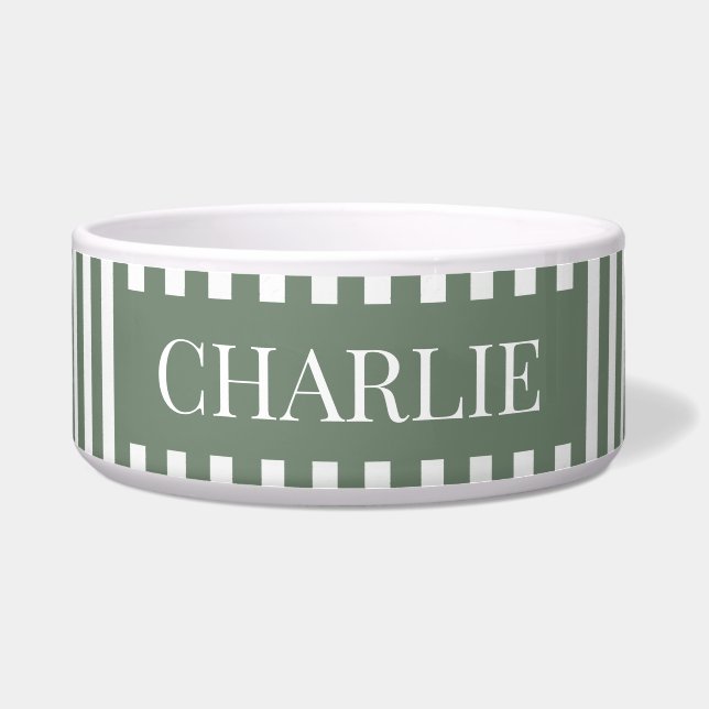 Écuelle Modern Green Stripes Pattern Personalized Dog Pet (Devant)