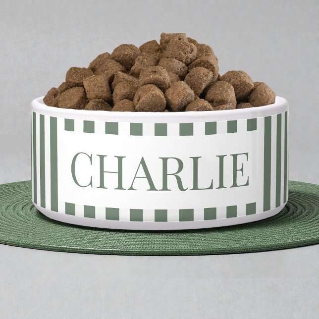 Écuelle Modern Green Stripes Pattern Personalized Dog Pet (Modern Green Stripes Pattern Personalized Dog Pet Bowl)