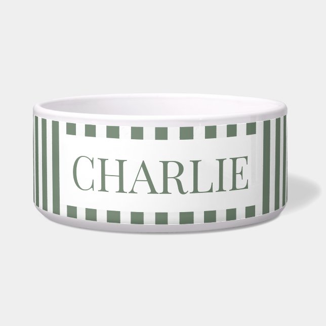 Écuelle Modern Green Stripes Pattern Personalized Dog Pet (Devant)