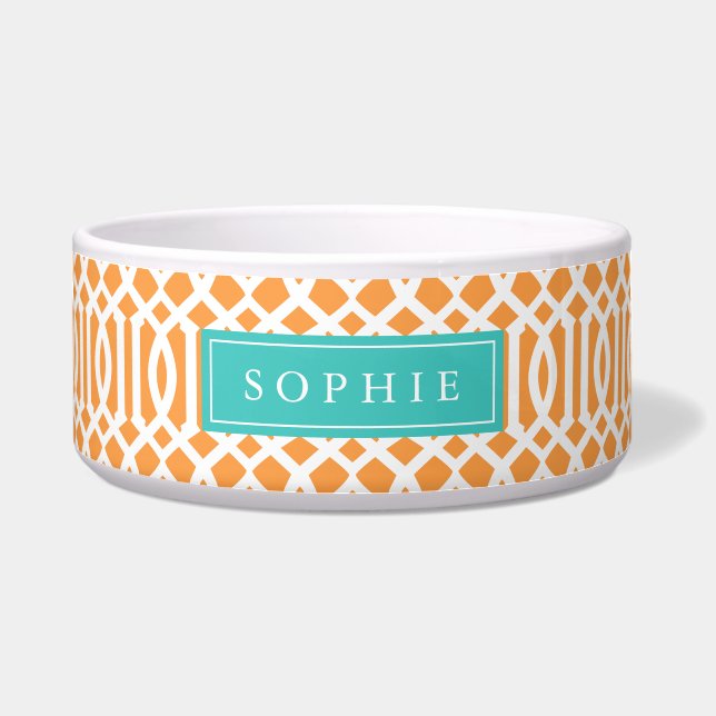 Écuelle Monogramme de treillis orange et turquoise (Devant)
