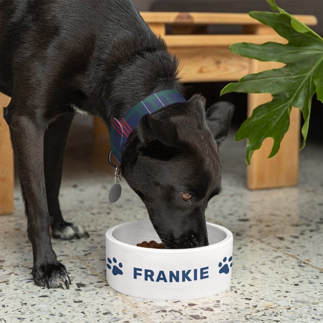 Écuelle Monogramme Empreinte de Patte Bleu Marine Nom d'An (Créateur téléchargé)